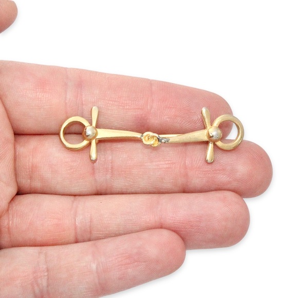Vintage Horse Snaffle Bit Brooch Gold Plated Equestrian Horseback Riding Pin - Picture 4 of 4